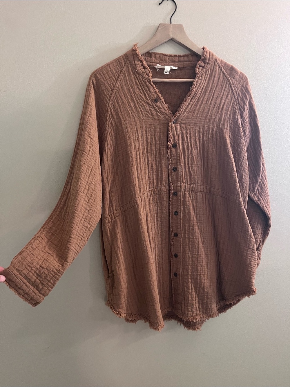 Relaxed gauze Button-Down Tunic Shirt - Brown